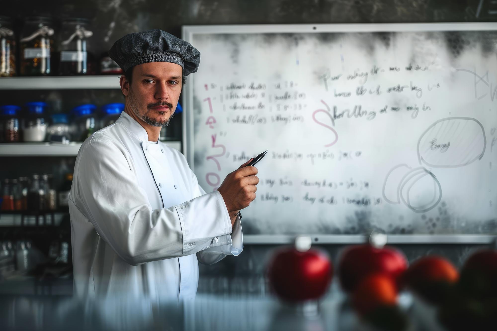 Szef kuchni prezentujący koncept menu